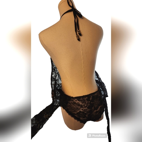NWOT Black Lace with Gold High Neck Teddy - Picture 4 of 8